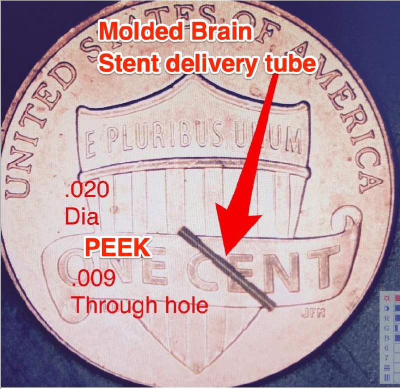 Molded brain stent delivery tube PEEK on penny