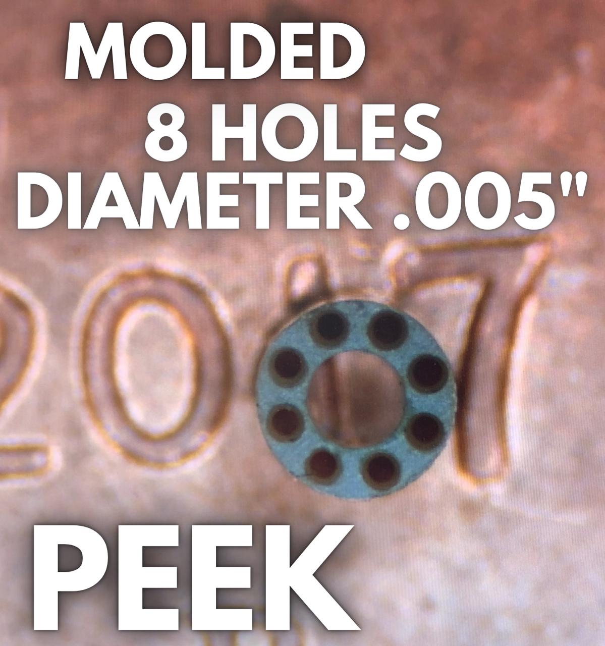 Micro mold insert 8 x .005 diameter holes